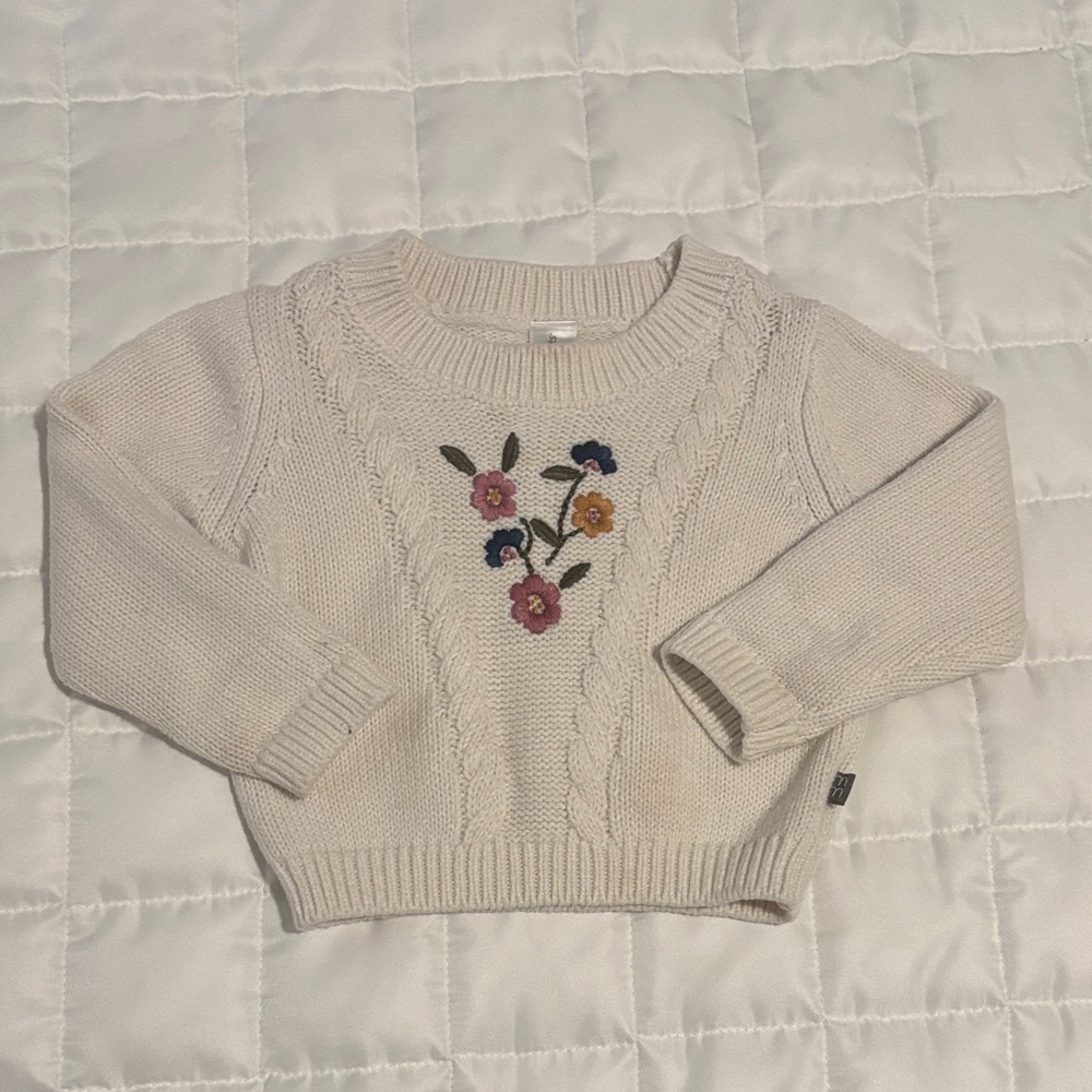 Charming Cream Knit Sweater with Floral Design